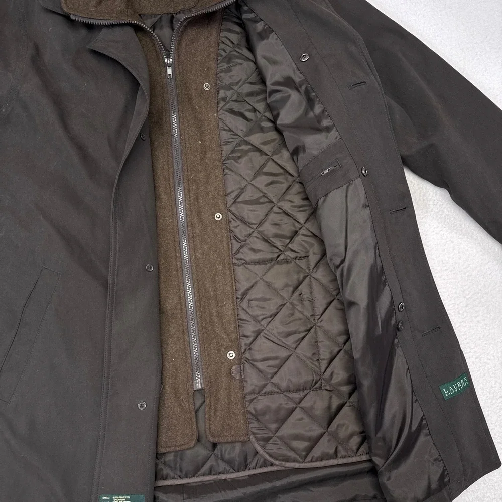 Lauren Ralph Lauren Over Coat Sz 40 Brown Wool Quilted Removeable Liner Commute